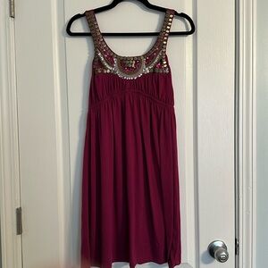 Bailey Blue Maxi Dress with Embellished Neckline - Raspberry Rose Pink